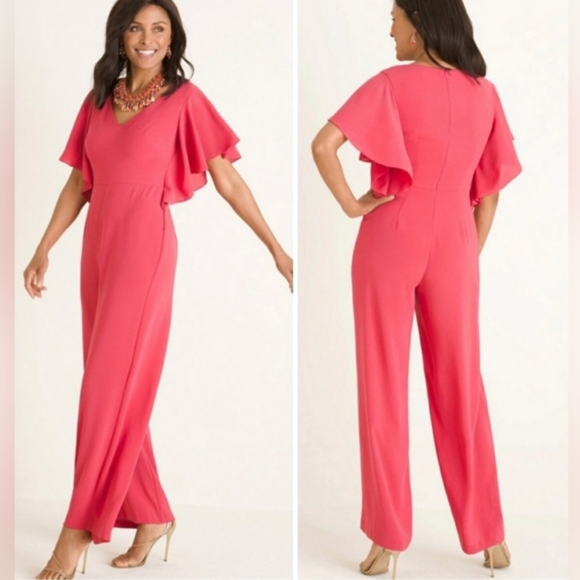 Chico's Pants - Chicos Ruffle Sleeve Coral Jumpsuit Size 2 (US 12/14 L ) NWT MSRP $159